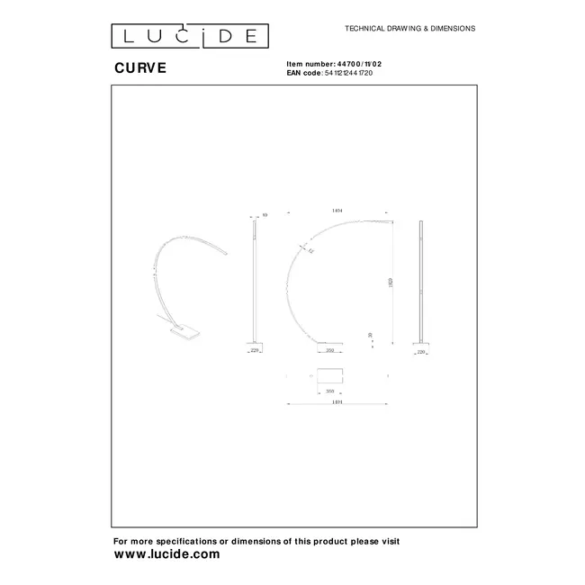 CURVE - Booglamp - LED Dimb. - 1x15W 2700K - Mat Goud / Messing - 44700/11/02