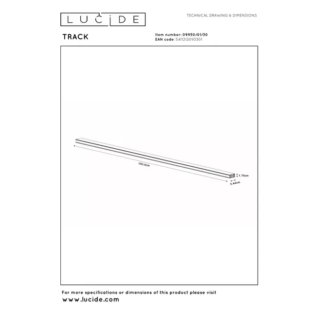 TRACK Rail en saillie - Système de rail monophasé / Éclairage sur rail - 1 mètre - 220V - Noir (Extension) - 09950/01/30