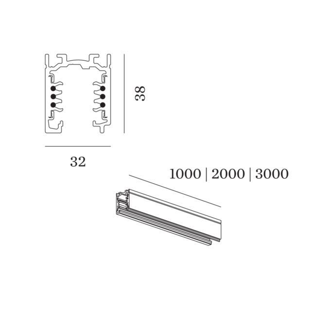 3-phase track | surface mounted/pendulum | Track profile 1m