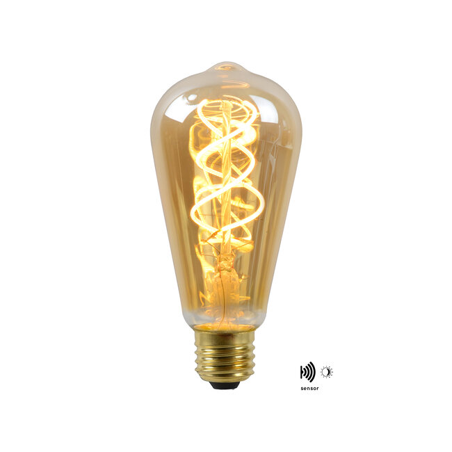 ST64 CAPTEUR CRÉPUSCULAIRE - Lampe à filament - Ø 6,4 cm - LED - E27 - 1 x 4 W 2200 K - Capteur jour/nuit - Ambre - 49034/04/62