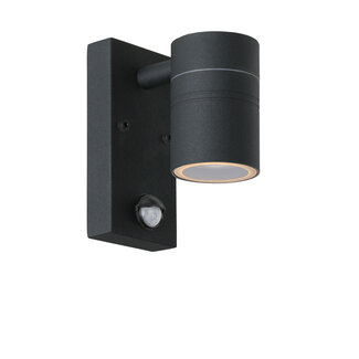 Lucide ARNE-LED IR - Spot mural / Applique murale intérieur/extérieur - Ø 6,3 cm - LED - GU10 - 1x5W 2700K - IP44 - Détecteur de mouvement et jour/nuit - Noir
