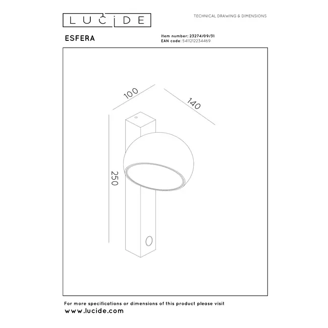 Premium ESFERA - Applique - LED Dimmable. - 1x9W 2700K - Blanc - 23274/09/31