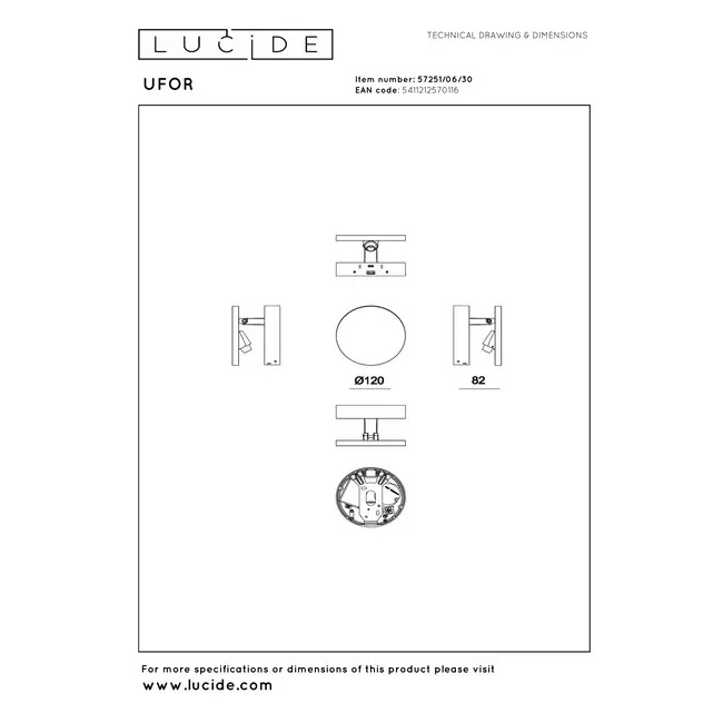 Premium UFOR - Applique - Ø 12 cm - LED Dim to warm - 1800K/3000K - Noir - 57251/06/30