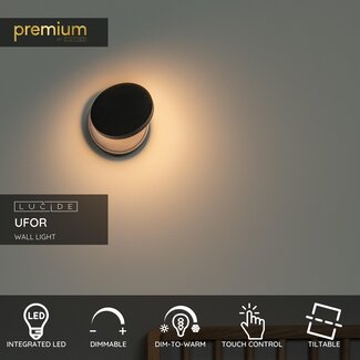 Lucide Premium Premium UFOR - Wandlamp - Ø 12 cm - LED Dim to warm - 1800K/3000K - Zwart