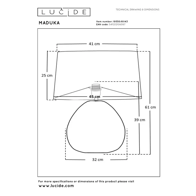 Lampe de table Premium MADUKA - Ø 45 cm - 1xE27 - Naturel - 10550/81/43