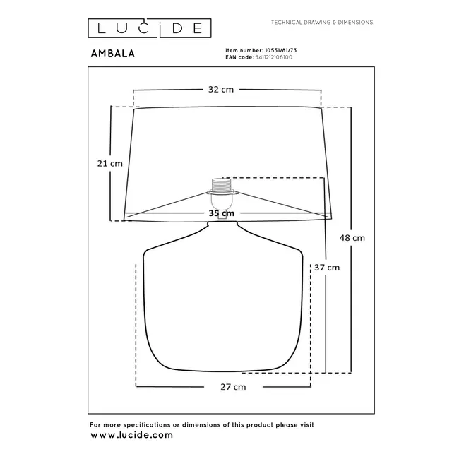 Lampe de table Premium AMBALA - Ø 35 cm - 1xE27 - Naturel - 10551/81/73