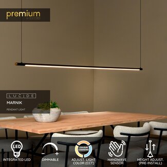 Lucide Premium Premium MARNIK - Hanglamp - Ø 2,5 cm - LED Dimb. - CCT - 1x24W 2700K/4000K - Handbewegingssensor - Zwart