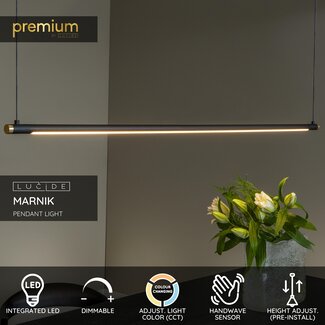Lucide Premium Premium MARNIK - Hanglamp - Ø 2,5 cm - LED Dimb. - CCT - 1x22W 2700K/4000K - Handbewegingssensor - Zwart