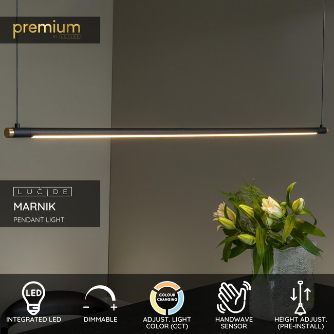 Premium MARNIK - Pendant lamp - Ø 2.5 cm - LED Dimb. - CCT - 1x22W 2700K/4000K - Hand motion sensor - Black - 41405/24/30
