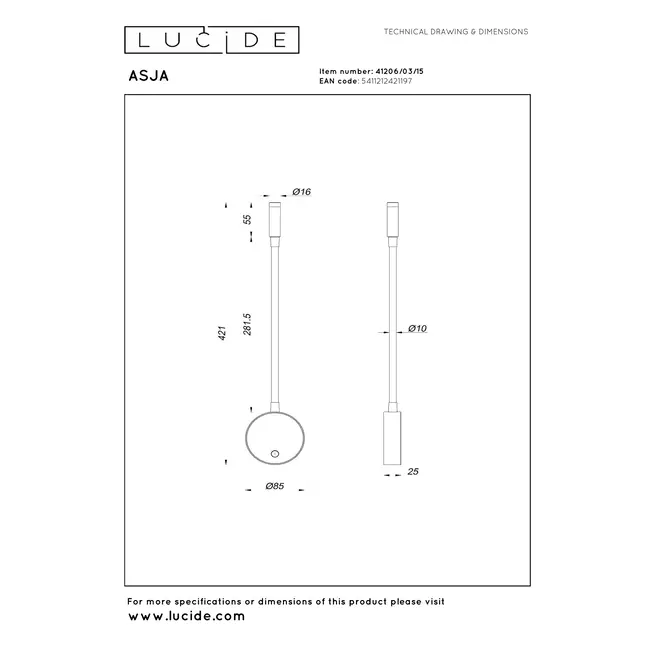 Premium ASJA - Rechargeable Wall Spotlight / Wall Lamp - Battery - LED 3 StepDim - 1x3W 2700K - Gray iron - 41206/03/15