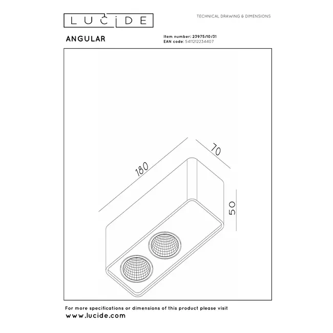 Premium ANGULAR - Ceiling spotlight - LED Dimming. - 2x5W 2700K - White - 23975/10/31