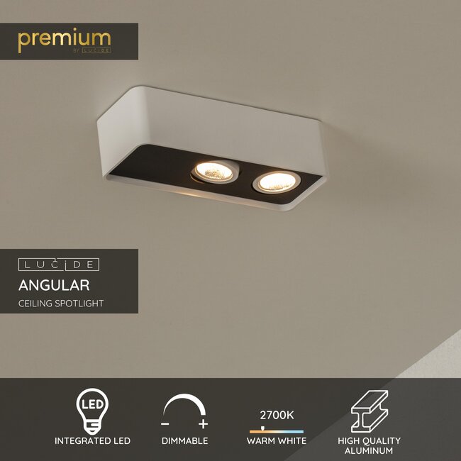 Premium ANGULAR - Ceiling spotlight - LED Dimming. - 2x5W 2700K - White - 23975/10/31