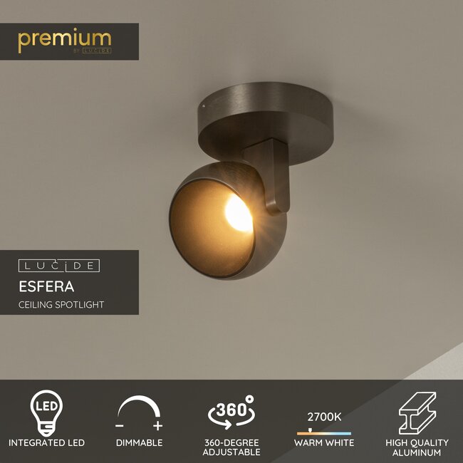 Premium ESFERA - Plafondspot - Ø 11,2 cm - LED Dimb. - 1x11W 2700K - Grijs ijzer - 23974/09/15
