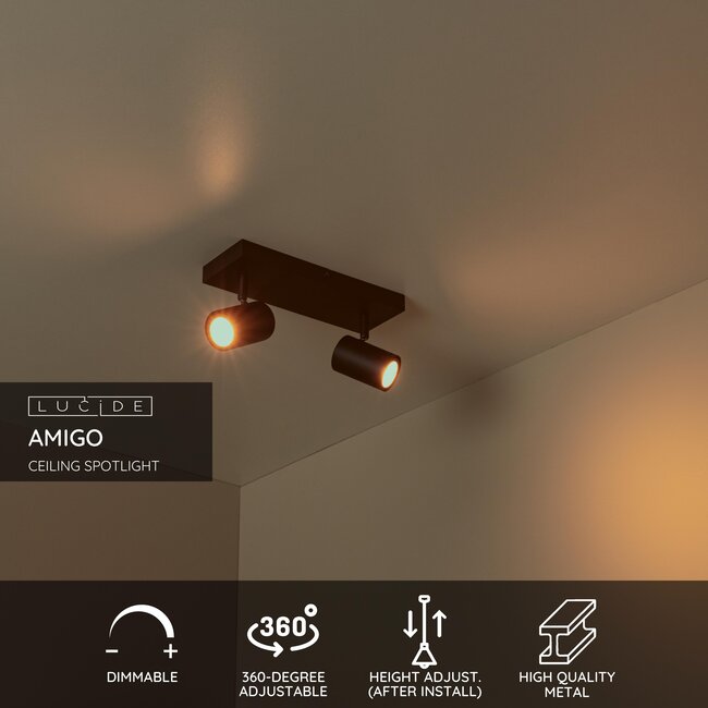 AMIGO - Spot plafond - 2xGU10 - Noir - 53910/02/30