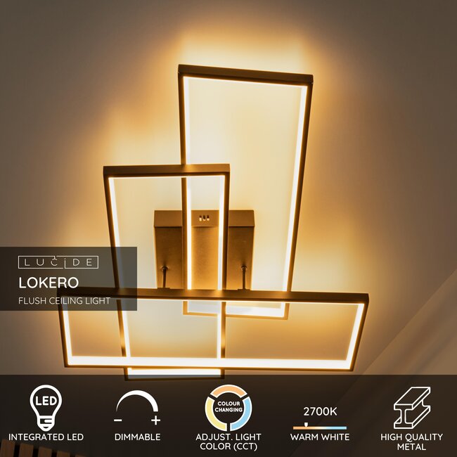 LOKERO - Plafonnier - LED Dim. - CCT - 1x60W 2700K/4000K - Noir - 78101/60/30