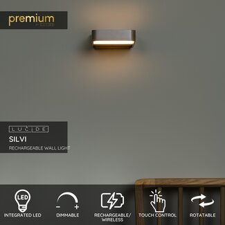 Lucide Premium Premium SILVI - Oplaadbare Wandlamp - Accu/Batterij - LED Dimb. - 1x3,7W 2700K - Roest bruin