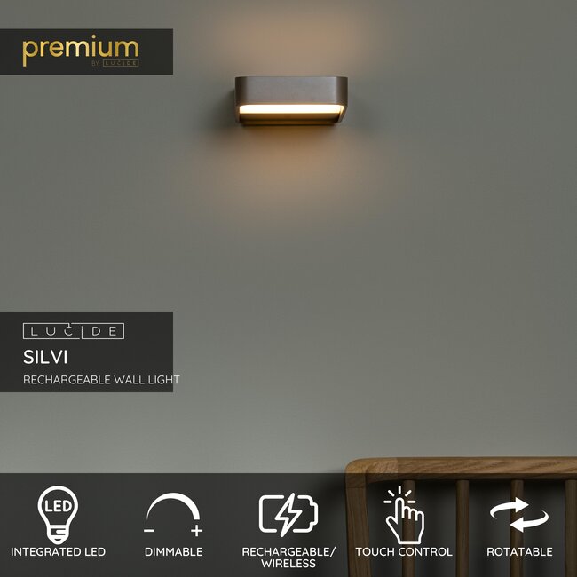 Premium SILVI - Rechargeable Wall Lamp - Battery - LED Dimmable - 1x3.7W 2700K - Rust brown - 23275/04/97