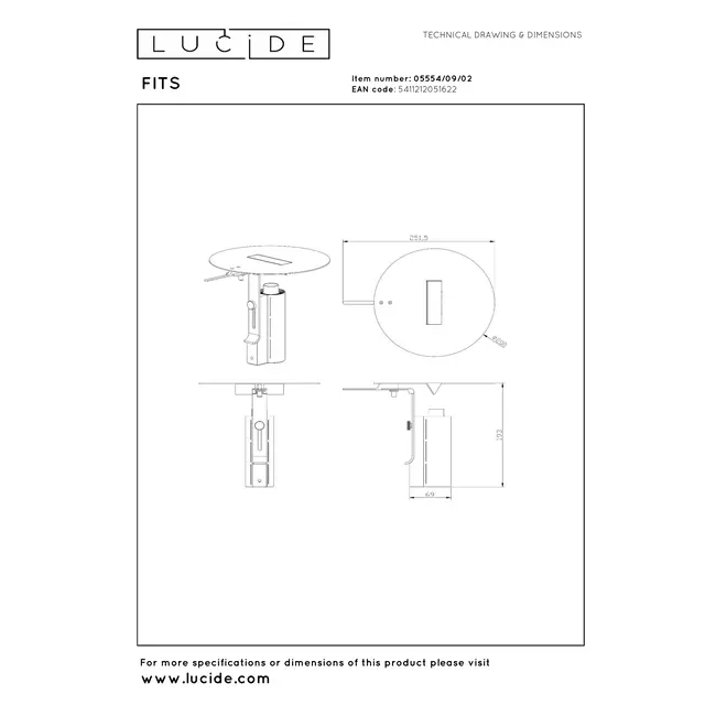 Premium FITS - Lampe de table - Ø 20 cm - LED - 1x7W 3000K - Or mat / Laiton - 05554/09/02
