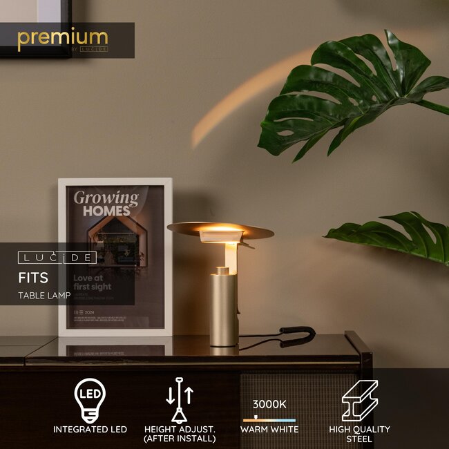 Premium FITS - Tafellamp - Ø 20 cm - LED - 1x7W 3000K - Mat Goud / Messing - 05554/09/02