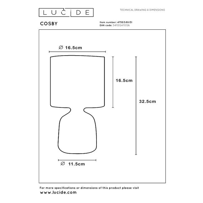 COSBY - Tafellamp - Ø 16,5 cm - 1xE14 - Wit - 47503/81/31