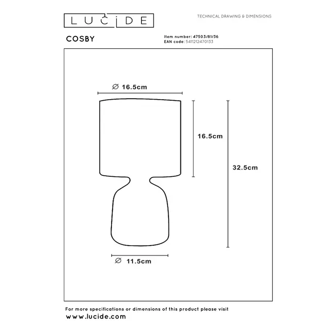 COSBY - Tafellamp - Ø 16,5 cm - 1xE14 - Grijs - 47503/81/36