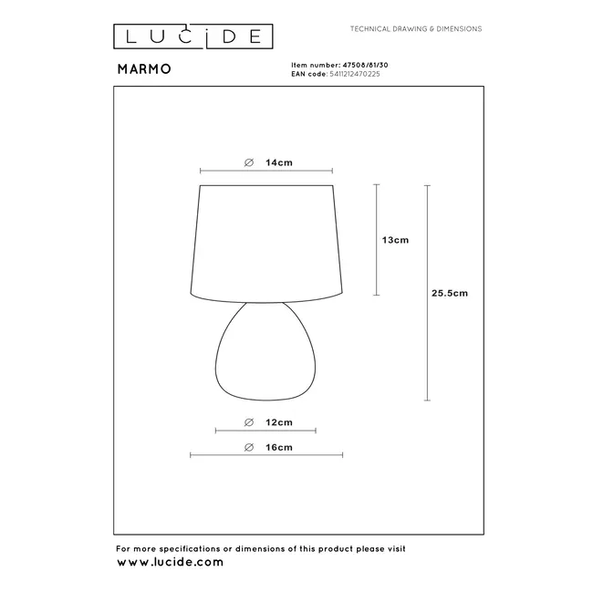 MARMO - Table lamp - Ø 16 cm - 1xE14 - Black - 47508/81/30