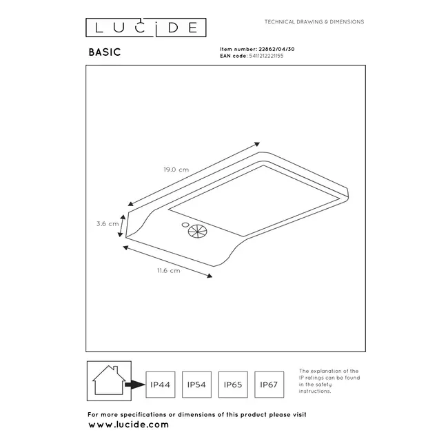 BASIC - Wall lamp - Solar energy - LED - 1x3W 2700K - IP44 - Motion & day/night sensor - Black - 22862/04/30