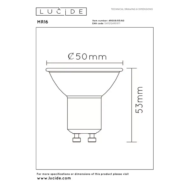 MR16 - LED lamp - Ø 5 cm - LED - GU10 - 1x5W 2700K - Transparent - 49008/05/60