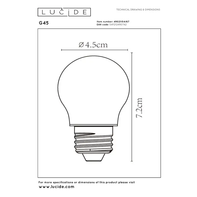 G45 - Ampoule à filament - Ø 4,5 cm - LED dimmable - Culot E27 - 1 x 4 W 2700 K - Finition mate - 49021/04/67