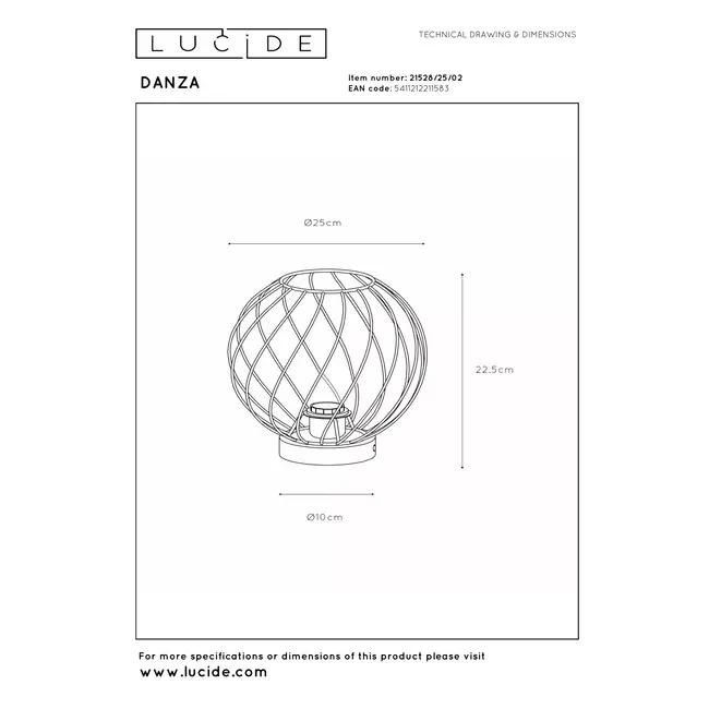DANZA - Lampe de table - Ø 25 cm - 1xE27 - Or mat / Laiton - 21528/25/02