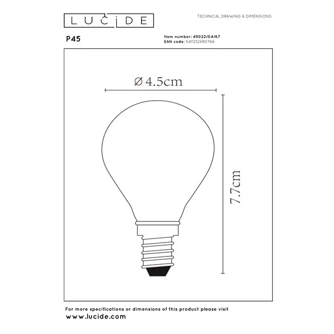 P45 - Filament lamp - Ø 4.5 cm - LED Dim. - E14 - 1x4W 2700K - matt - 49022/04/67