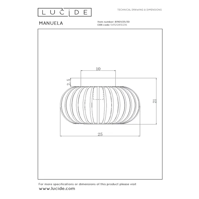 Lucide MANUELA - Plafonnière - Ø 25 cm - 1xE27 - Zwart