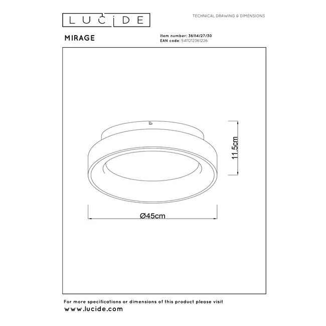 MIRAGE - Plafonnière - Ø 45 cm - LED Dimb. - 1x33W 2700K - Zwart - 36114/27/30