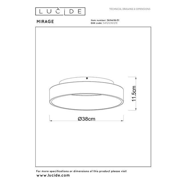 MIRAGE - Plafonnier - Ø 38 cm - LED Dim. - 1x22W 2700K - Blanc - 36114/18/31