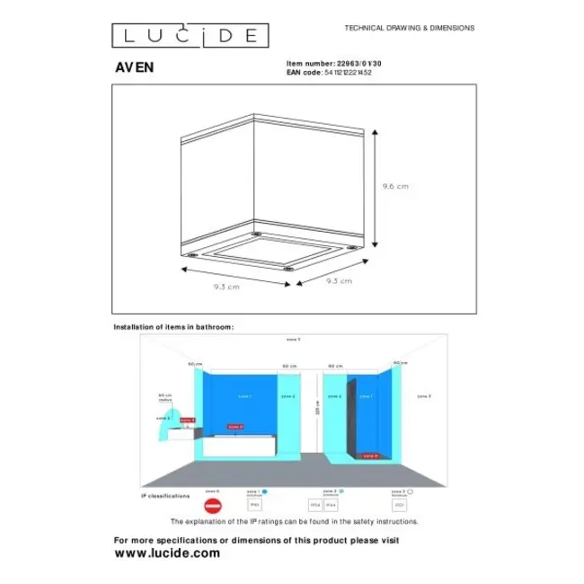 AVEN - Spot de plafond Salle de bain - 1xGU10 - IP65 - Noir - 22963/01/30