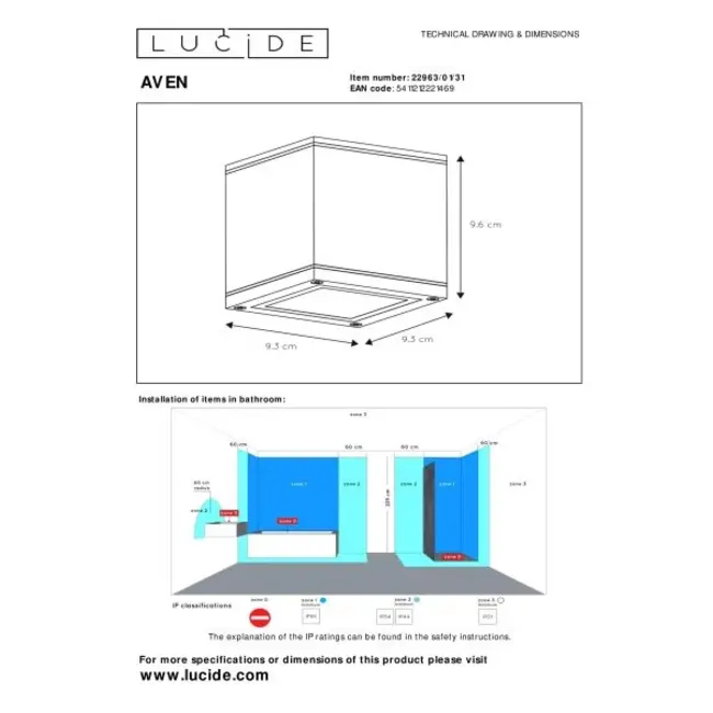 AVEN - Spot de plafond Salle de bain - 1xGU10 - IP65 - Blanc - 22963/01/31