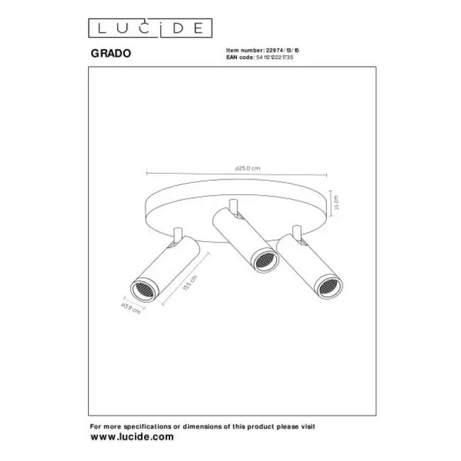 GRADO - Ceiling spotlight - Ø 25 cm - 3xGU10 (MR11) - Gray iron - 22974/13/15