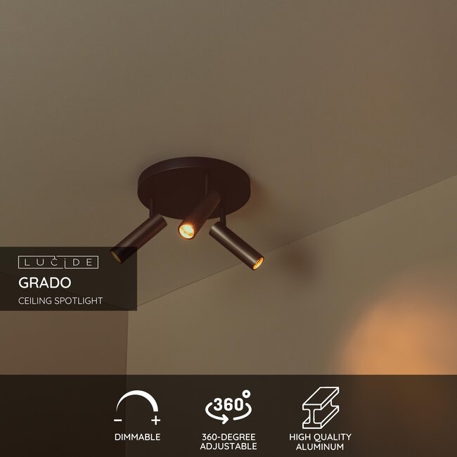 GRADO - Ceiling spotlight - Ø 25 cm - 3xGU10 (MR11) - Gray iron - 22974/13/15