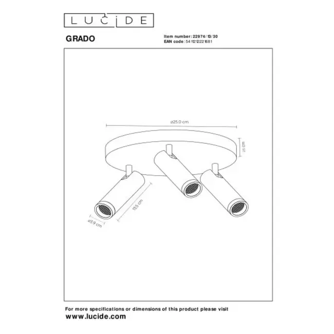 GRADO - Plafondspot - Ø 25 cm - 3xGU10 (MR11) - Zwart - 22974/13/30