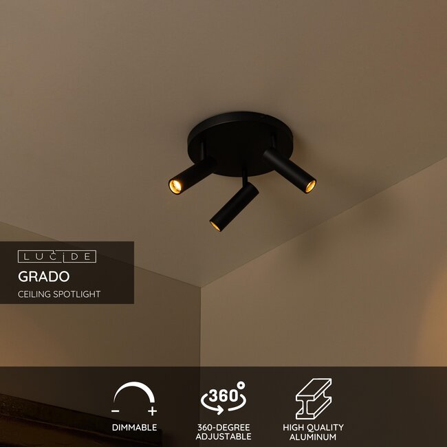 GRADO - Ceiling spotlight - Ø 25 cm - 3xGU10 (MR11) - Black - 22974/13/30