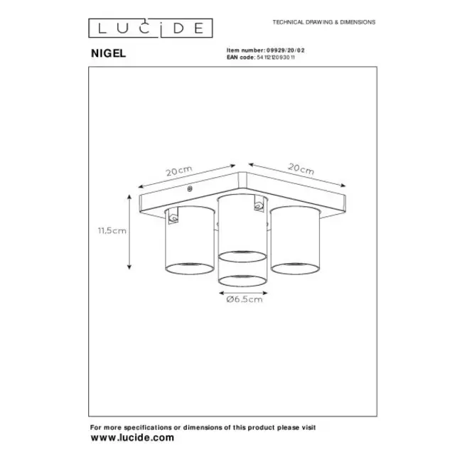 NIGEL - Spot de plafond - LED Dim to warm - GU10 - 4x5W 2200K/3000K - Or mat / Laiton - 09929/20/02