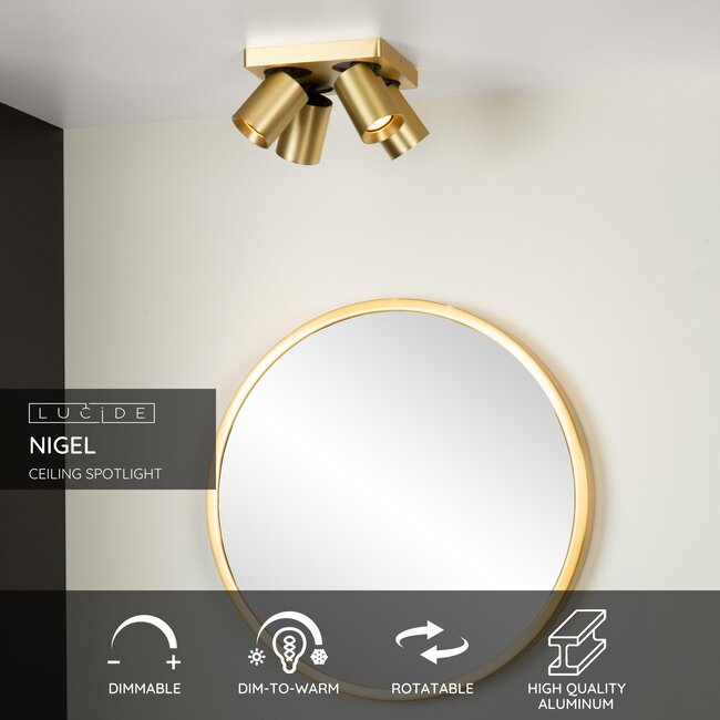 NIGEL - Spot de plafond - LED Dim to warm - GU10 - 4x5W 2200K/3000K - Or mat / Laiton - 09929/20/02