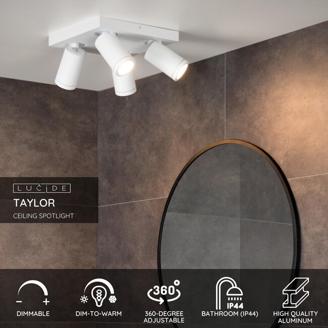TAYLOR - Ceiling spotlight Bathroom - LED Dim to warm - GU10 - 4x5W 2200K/3000K - IP44 - White - 09930/20/31