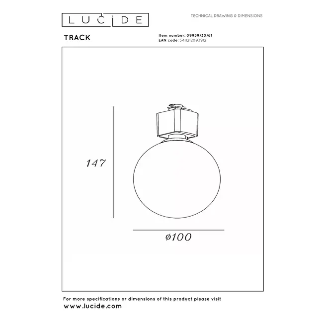 TRACK TYCHO - Railspot - 1-phase Rail system / Rail lighting - 1xG9 - Opal (Expansion) - 09959/30/61