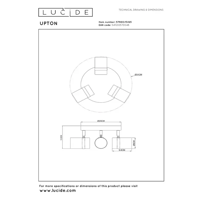 UPTON - Ceiling spotlight - 3xGU10 - Fumé - 57900/13/65