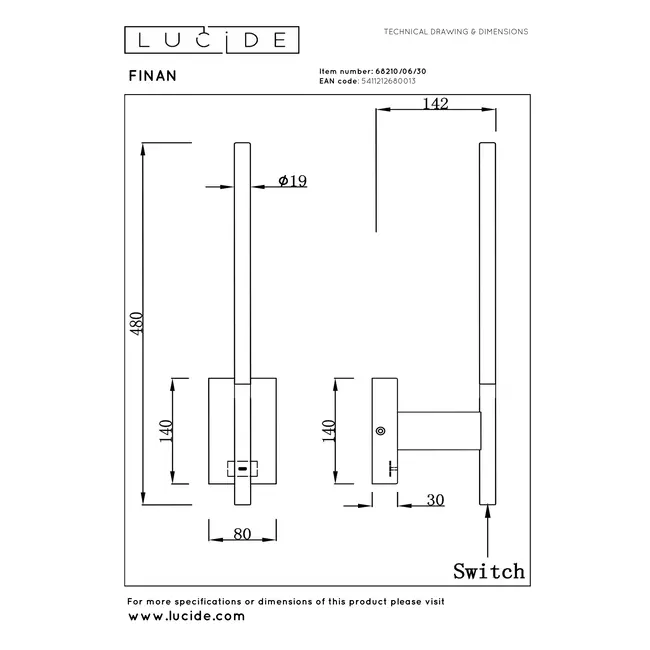 FINAN - Wandlamp - LED - 1x6W 2700K - Met USB oplaadpunt - Zwart - 68210/06/30