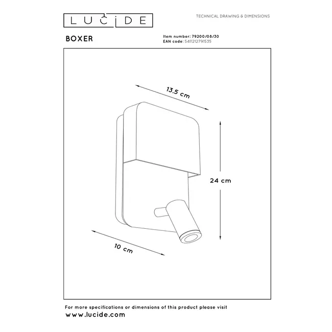 BOXER - Bedlamp / Wandlamp - LED - 3000K - Met USB oplaadpunt - Zwart - 79200/08/30