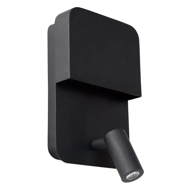 BOXER - Bedlamp / Wandlamp - LED - 3000K - Met USB oplaadpunt - Zwart - 79200/08/30