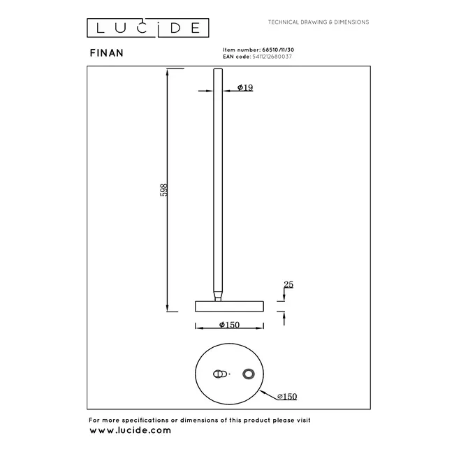 FINAN - Table lamp - LED 3 StepDim - 1x12W 2700K - Black - 68510/11/30