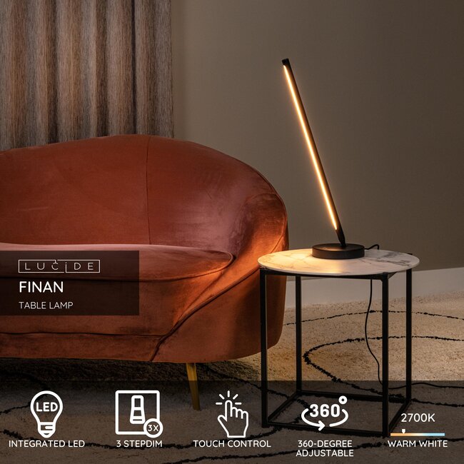 FINAN - Tafellamp - LED 3 StepDim - 1x12W 2700K - Zwart - 68510/11/30